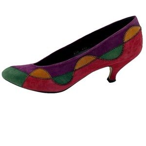 Vintage 80s 90s Nina Suede Colorblock Heels Pumps Shoe Women 6M Spain Purple Red